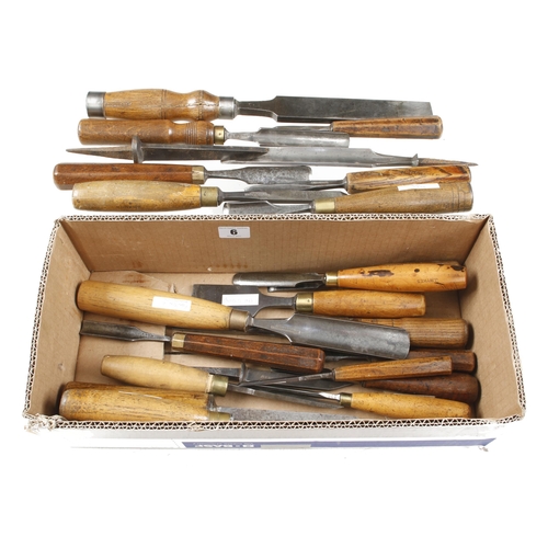 6 - 23 chisels and gouges, many by early makers eg. MOTTRAM, LAW, ASH, CAM etc G+