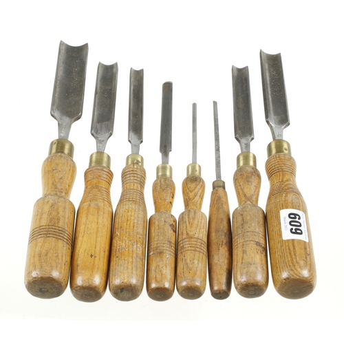 609 - A set of 7 gouges by SORBY and MARPLES G+