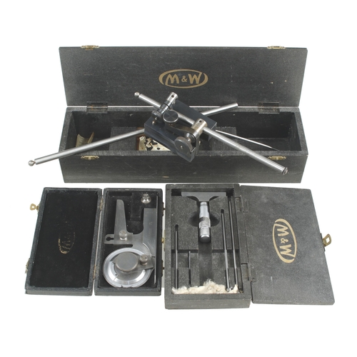 628 - MOORE & WRIGHT Nos 405 surface gauge, 995 bevel protractor and a depth gauge all in orig boxes G++