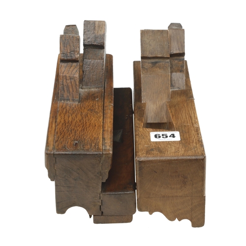 654 - Two European evergreen oak twin iron moulding planes G