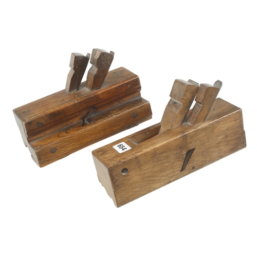 654 - Two European evergreen oak twin iron moulding planes G