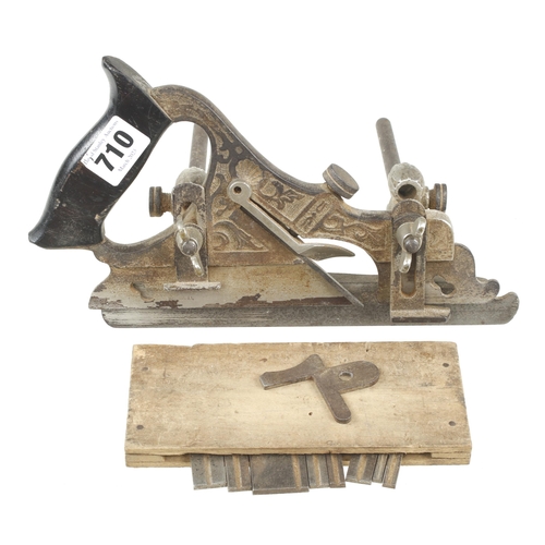 710 - A STANLEY No 141 Millers bullnose plow plane with two interchangeable front skates and 10 irons, lac... 