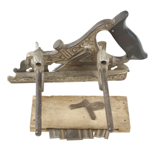 710 - A STANLEY No 141 Millers bullnose plow plane with two interchangeable front skates and 10 irons, lac... 