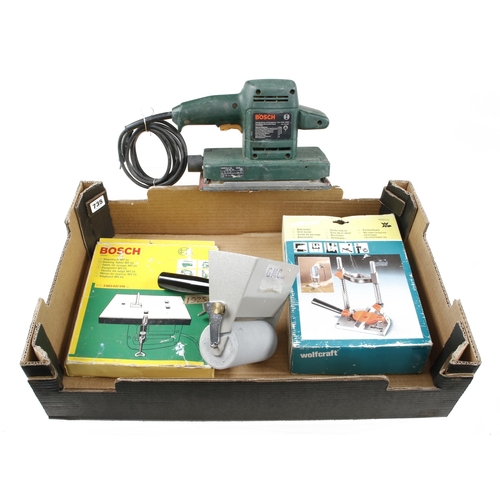 735 - A glue spreader, a BOSCH sander and two drill attachments G