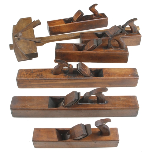 743 - Two large beech jointers, two badger and two jack planes and a long handled croze G+