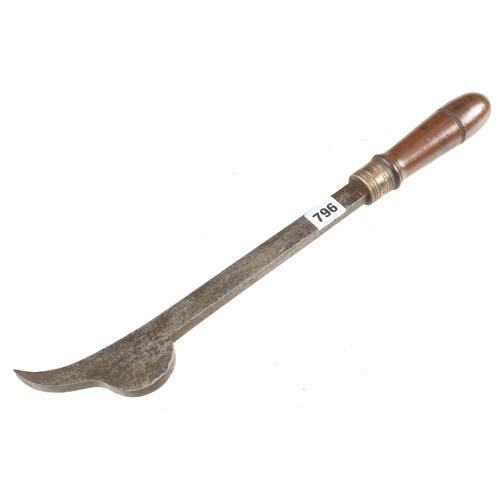 796 - An unusual, top quality, mortice lock chisel with yew wood handle and decorative brass ferrule nicel... 