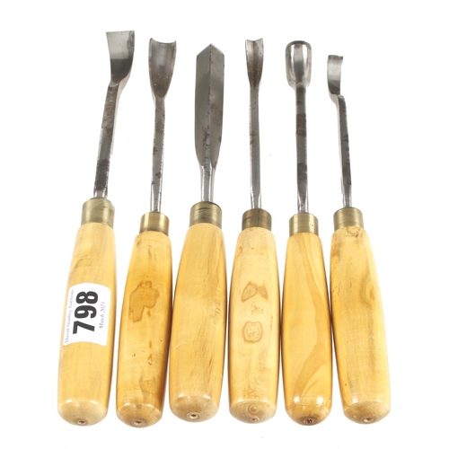 798 - A set of 6 MARPLES carving tools with boxwood handles G++