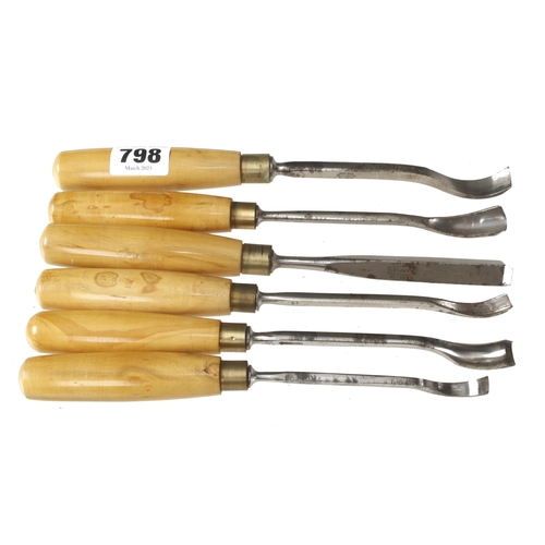 798 - A set of 6 MARPLES carving tools with boxwood handles G++