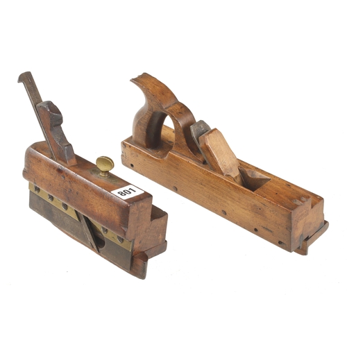 801 - A handled grooving plane by W.HENDERSON Joiner Lockerbie (lacks handle spur) and another by MALLOCH ... 