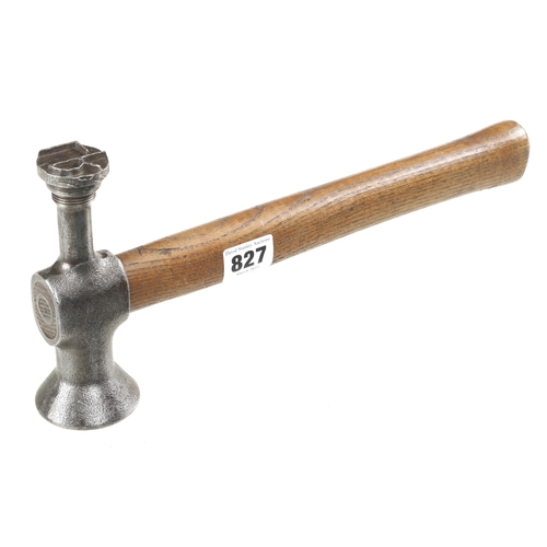 827 - A most unusual magnetic hammer with copper insert and removable timber marking pole with initials L.... 