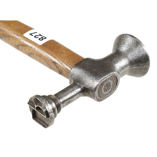 827 - A most unusual magnetic hammer with copper insert and removable timber marking pole with initials L.... 