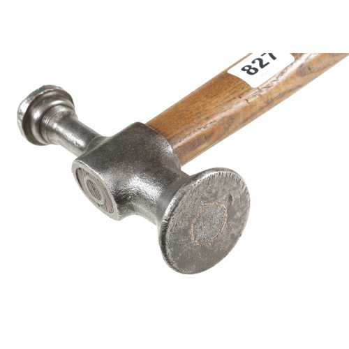 827 - A most unusual magnetic hammer with copper insert and removable timber marking pole with initials L.... 