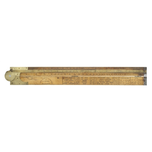 868 - A rare 2' two fold boxwood and brass slide rule Arranged and Improved by T Lloyd Wainstrow with tabl... 