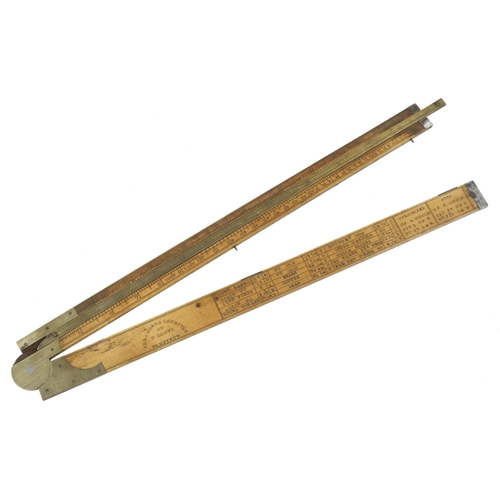 868 - A rare 2' two fold boxwood and brass slide rule Arranged and Improved by T Lloyd Wainstrow with tabl... 