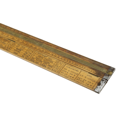 868 - A rare 2' two fold boxwood and brass slide rule Arranged and Improved by T Lloyd Wainstrow with tabl... 