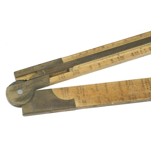 869 - An unusual thick section 2' two fold calculating rule by Edw. PRESTON with slender boxwood slide adj... 