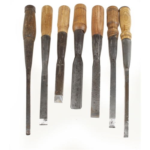 180 - Six socket mortice chisels and a gouge G+