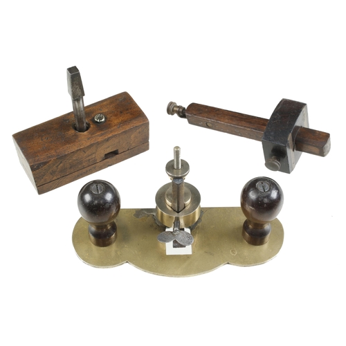 189 - A mortice gauge by DISSTON, a screwbox & tap and a brass router G+