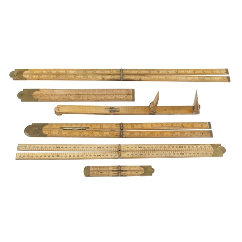 211 - A boxwood shoe measure by BARNSLEY and 4 other rules by PRESTON and RABONE G