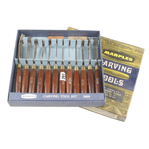 261 - A little used set of 12 carving tools by MARPLES No M60 in orig box, a few pitting spots G+