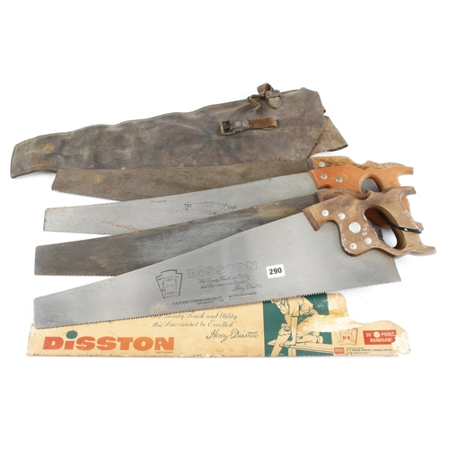 290 - Two DISSTON saws and two others, one in leather case G+