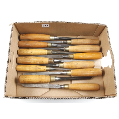 311 - 12 boxwood handled mortice chisels by MARPLES, SORBY etc G+