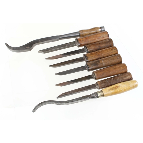 313 - Two mortice lock chisels and 6 mortice chisels G