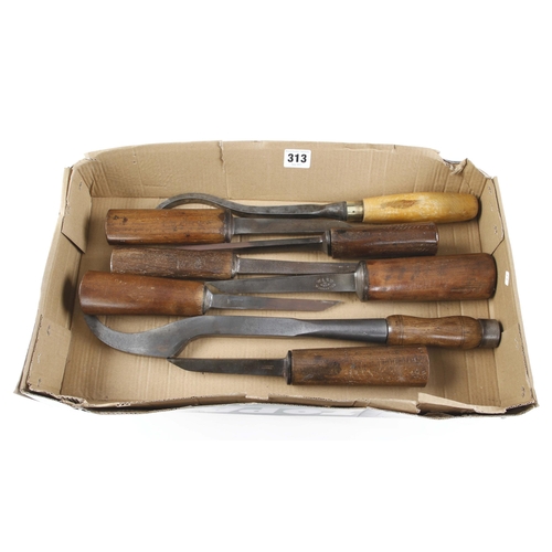 313 - Two mortice lock chisels and 6 mortice chisels G