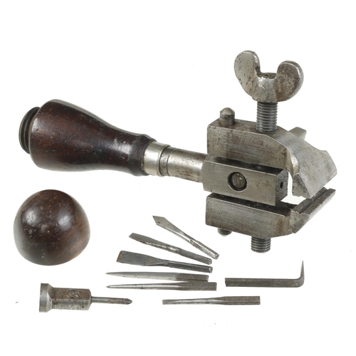 37 - A small hand vice with tools in rosewood handle G+