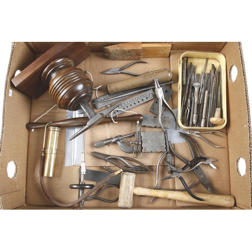 64 - Quantity of jeweller's tools incl. pump drill, anvil, blow lamp, pliers, forming blocks etc G