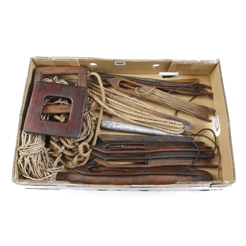 665 - A rare collection of fishing net maker's tools incl. braiding needles, rope and mesh gauges etc G