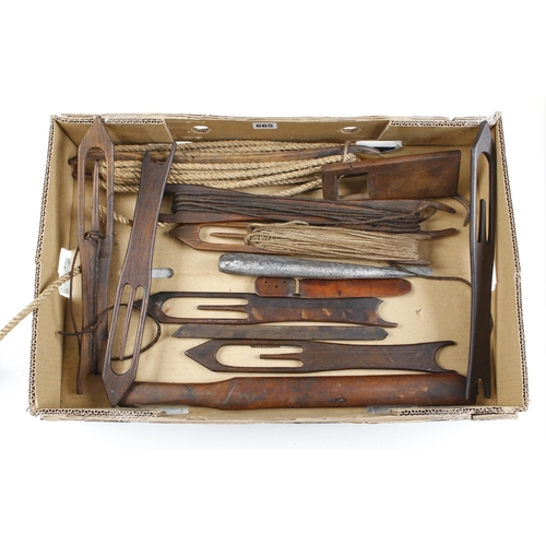 665 - A rare collection of fishing net maker's tools incl. braiding needles, rope and mesh gauges etc G