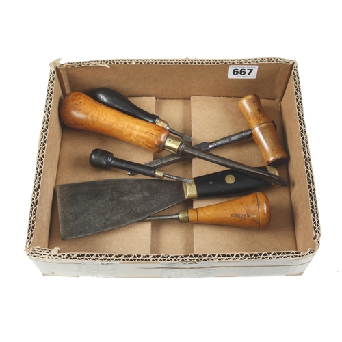 667 - Six small tools with patinated boxwood and ebony handles G++