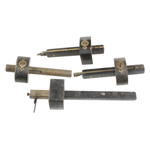 675 - A rosewood cutting gauge (split to head) and 3 rosewood and brass mortice gauges G