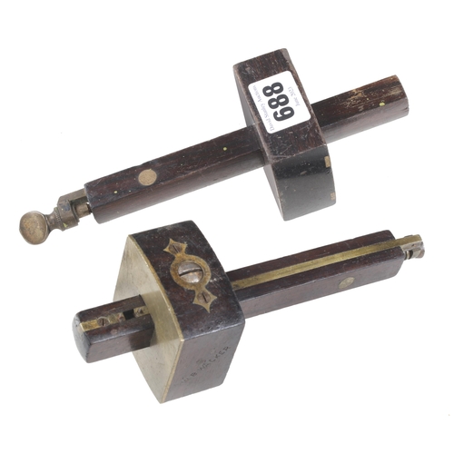 688 - Two rosewood and brass mortice gauges by MARPLES G+