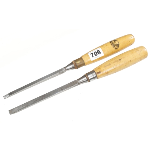 706 - Two mortice chisels with boxwood handles 1/4