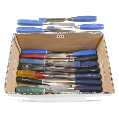 713 - Nine chisels by MARPLES and 11 others with composite handles G