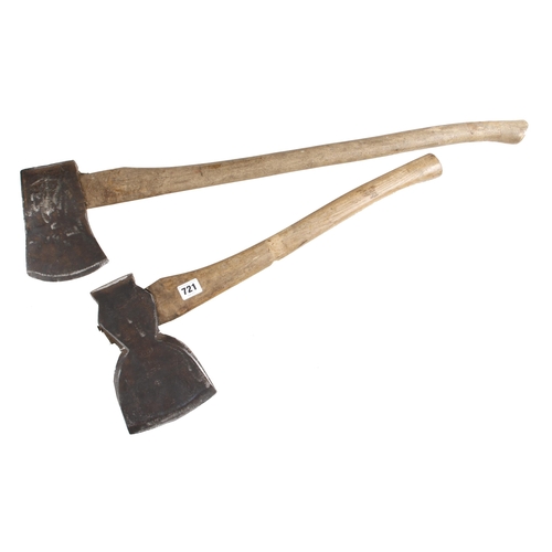 721 - An axe marked GPO 1962 and another, handles loose G