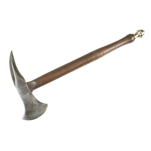 782 - A rare French naval boarding axe with redwood handle and brass finial G+