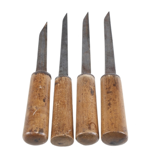 795 - A set of 4 early mortice chisels by GREEN (Iohn) 1/8