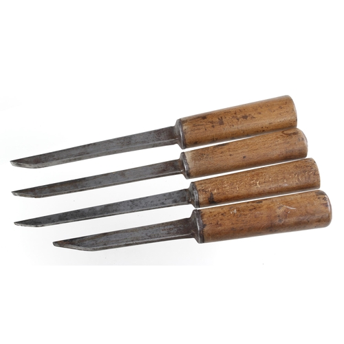 795 - A set of 4 early mortice chisels by GREEN (Iohn) 1/8