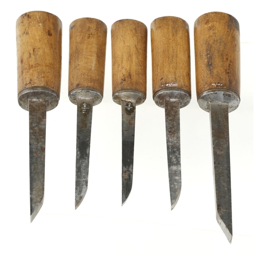 804 - A set of 5 mortice chisels by SORBY 1/8