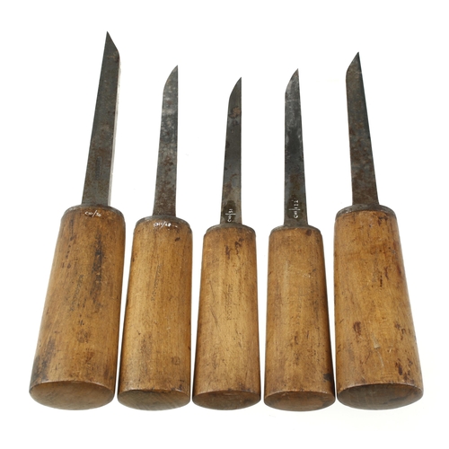 804 - A set of 5 mortice chisels by SORBY 1/8