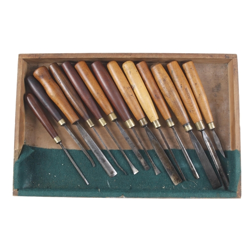 808 - A craftsman's kit of 55 carving tools and sharpening stones in 5 trays in box G+