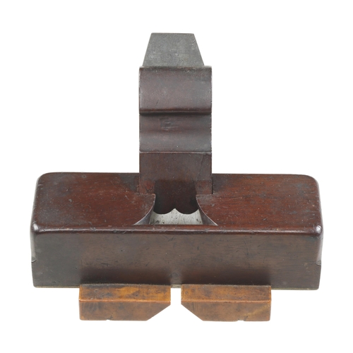 814 - A super quality adjustable brass soled mahogany chamfer plane with scrolled wedge and sliding boxwoo... 