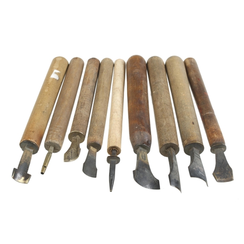 838 - Nine bookbinder's brass shaping tools G+