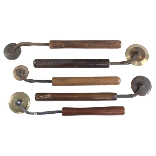 840 - Five bookbinder's brass lining tools G+