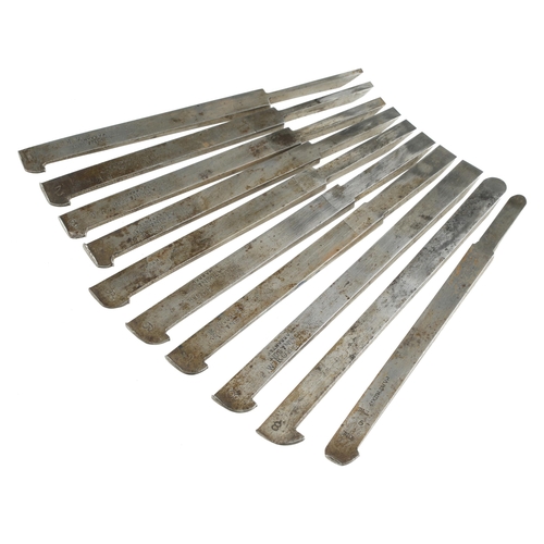 923 - A set of 8 plough irons by ATKIN & Son and two extra curved irons G+