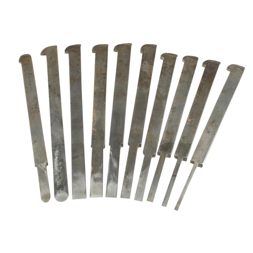 923 - A set of 8 plough irons by ATKIN & Son and two extra curved irons G+