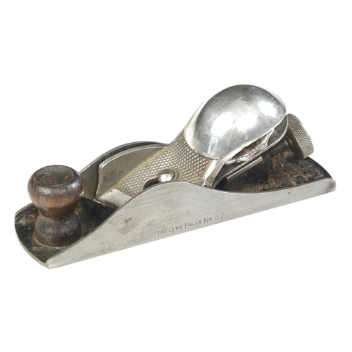 730 - A MILLARS FALLS No 07 skew mouth block plane with removable side, one screw missing from side, in or... 